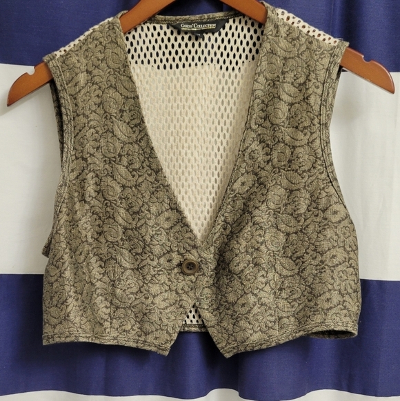 Guess Tops - Guess Vintage Brown 1990s Cropped Button Vest | Size Medium